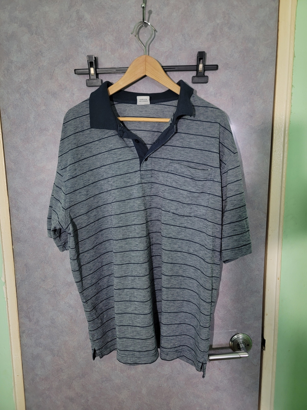 Free W/ Purchase Heather Gray Polo with Navy Stripe and Contrast Collar